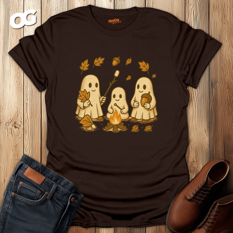 Ghosts Bonfire T-Shirt with Autumn Marshmallow Design – dark_chocolate – oak-wood