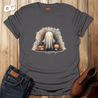 Charming Ghost and Pumpkins Graphic T-Shirt – charcoal – oak-wood