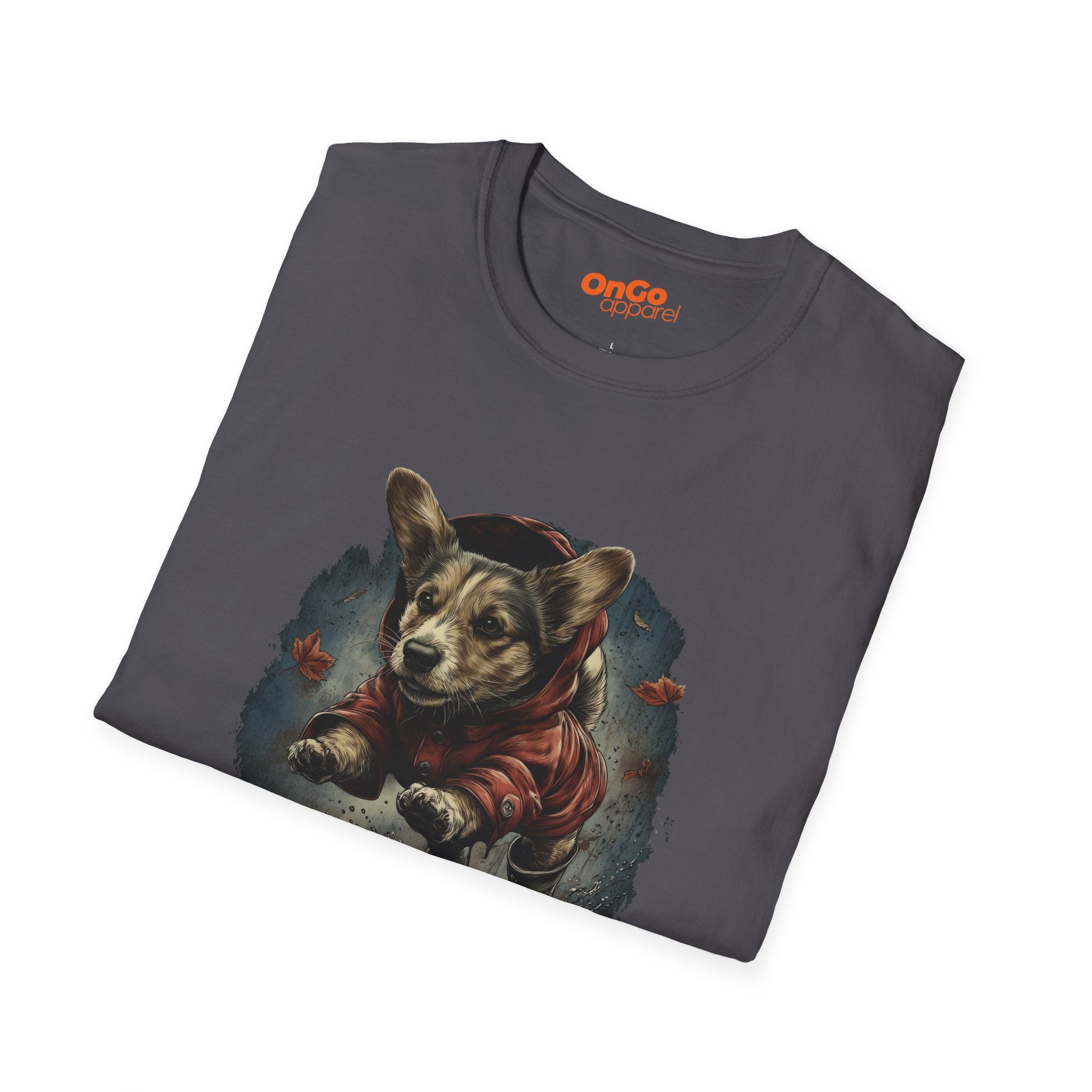 Corgi in Boots T-Shirt with Fall Leaves Design