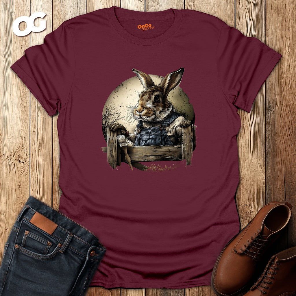 Charming Rabbit Fence Graphic T-Shirt – maroon – oak-wood
