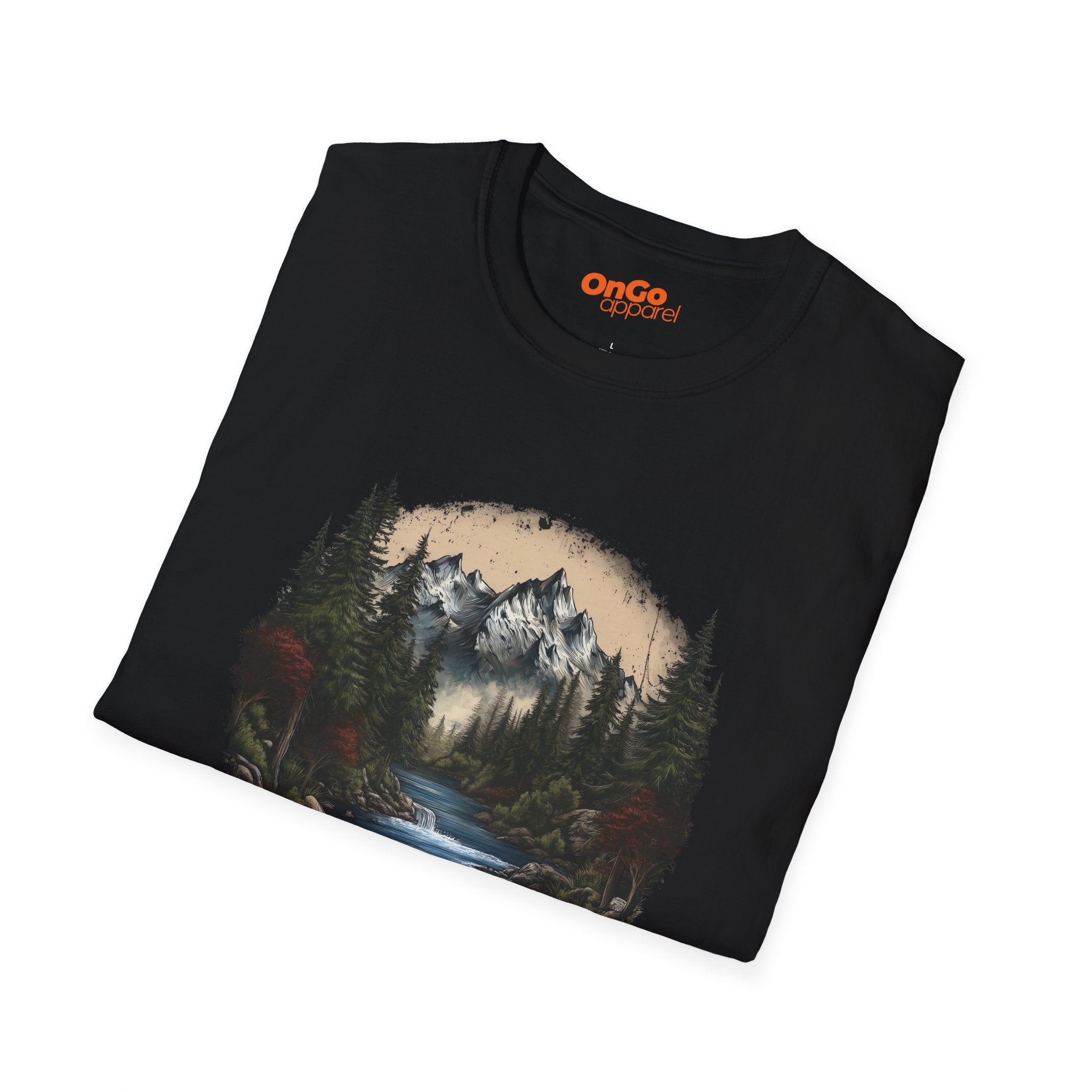Nature Landscape T-Shirt with Mountain River Design