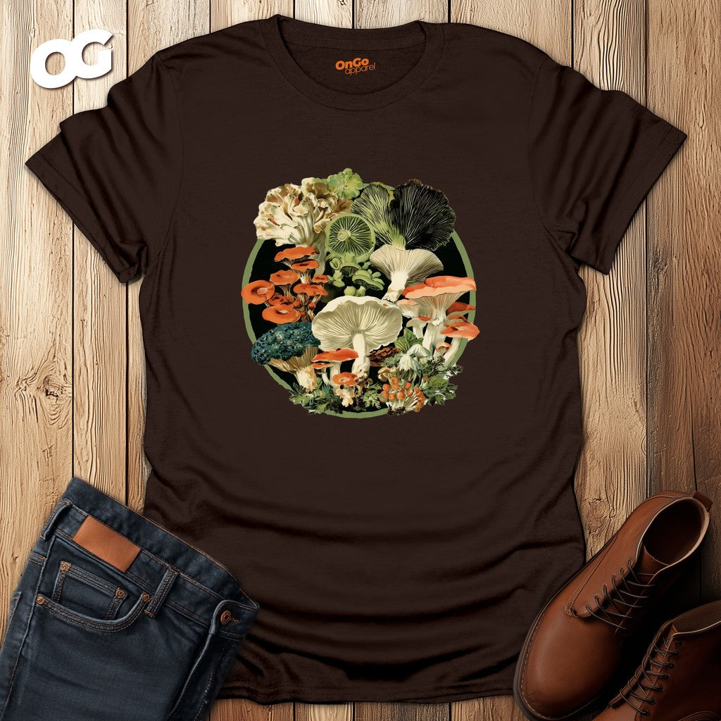 Vintage Mushroom Circle T-Shirt – dark_chocolate – oak-wood