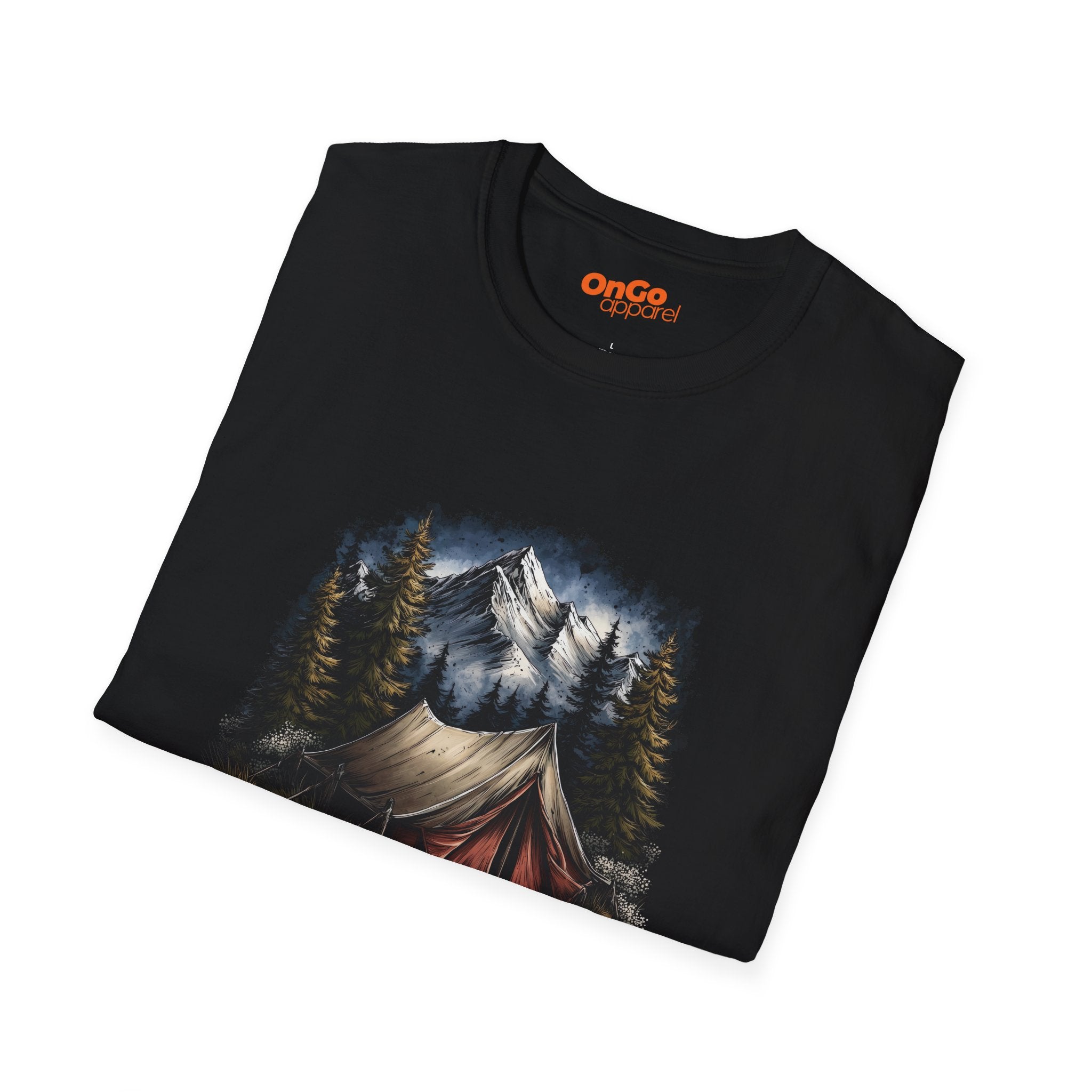 Camping Scene T-Shirt with Mountain and Forest Design