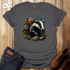Badger and Basket Graphic T-Shirt – charcoal – oak-wood