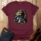 Bear Barista T-Shirt with Coffee Theme – maroon – oak-wood