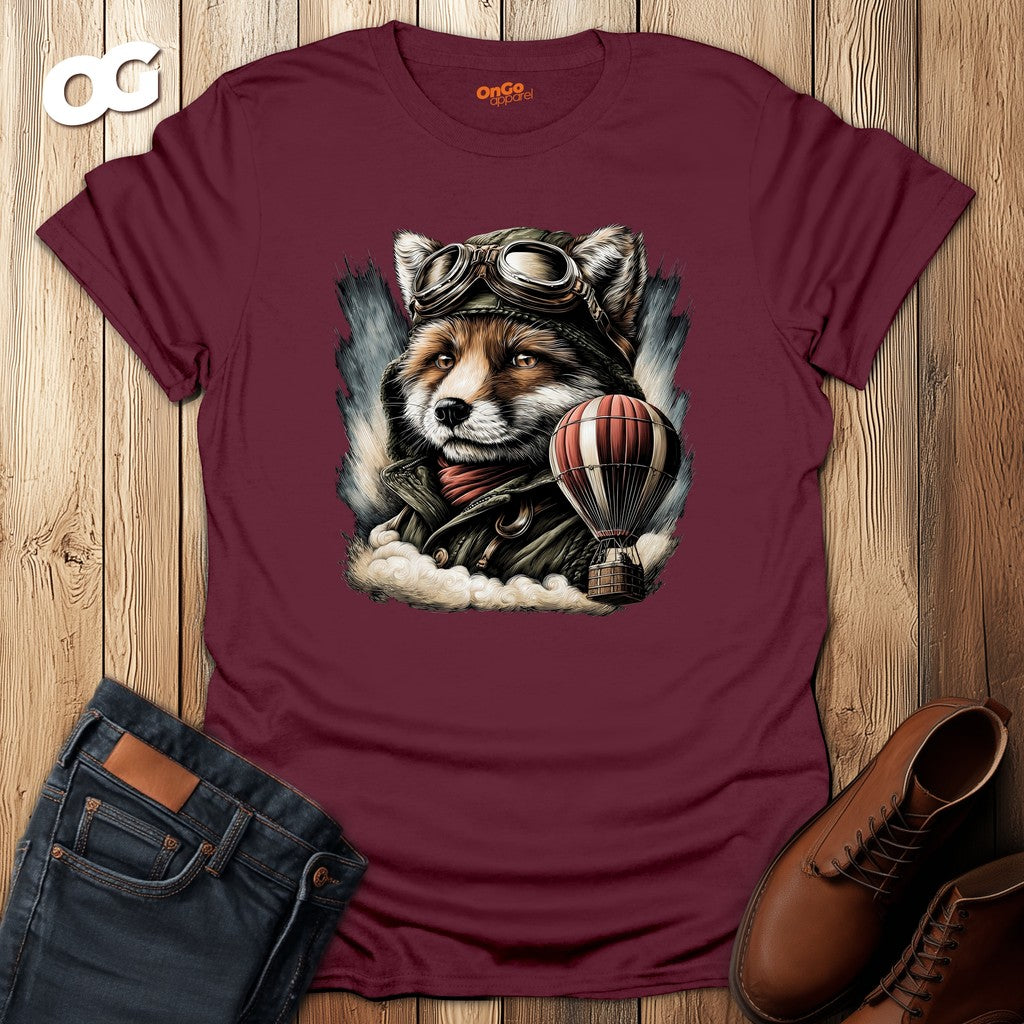 Fox Aviator with Balloon T-Shirt – maroon – oak-wood