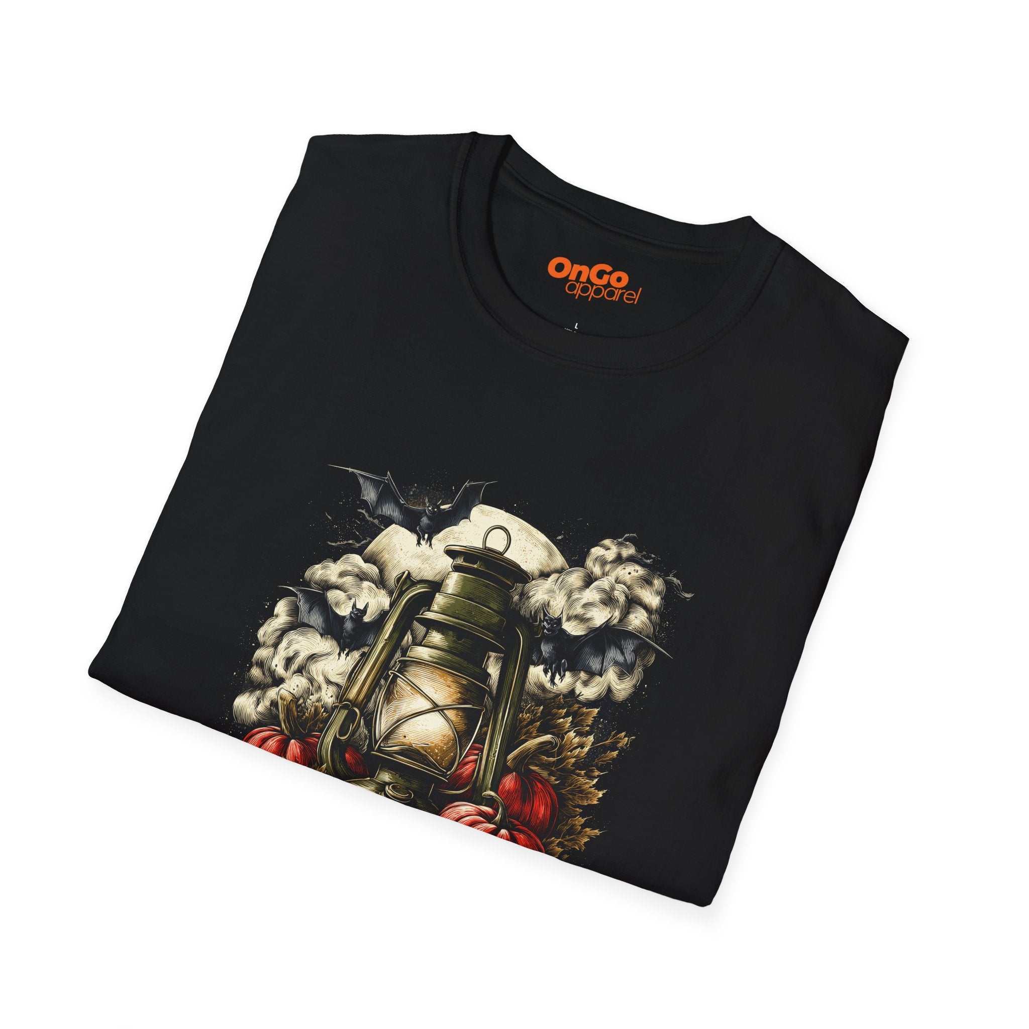 Halloween Lantern T-Shirt with Bats and Pumpkins