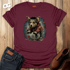 Corgi in Boots T-Shirt with Fall Leaves Design – maroon – oak-wood