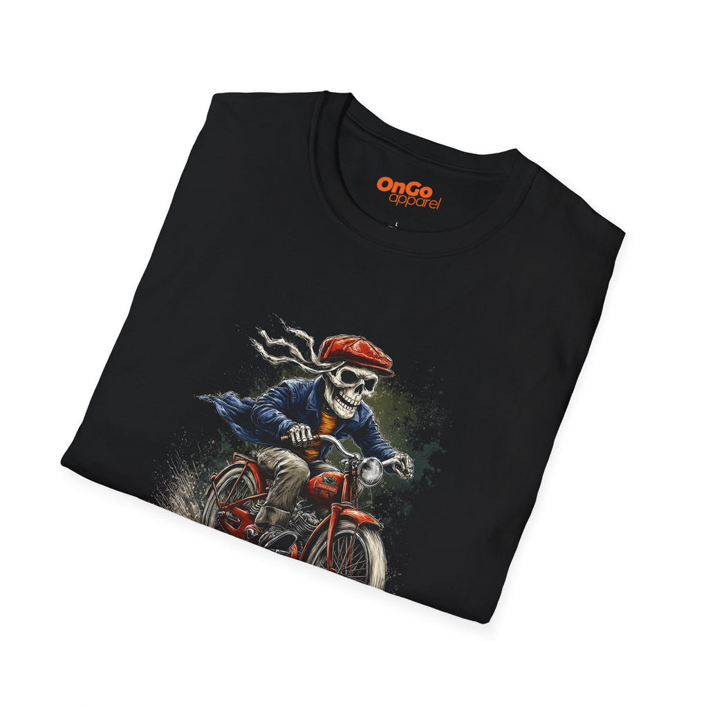 Skeleton Riding Bicycle Graphic T-Shirt