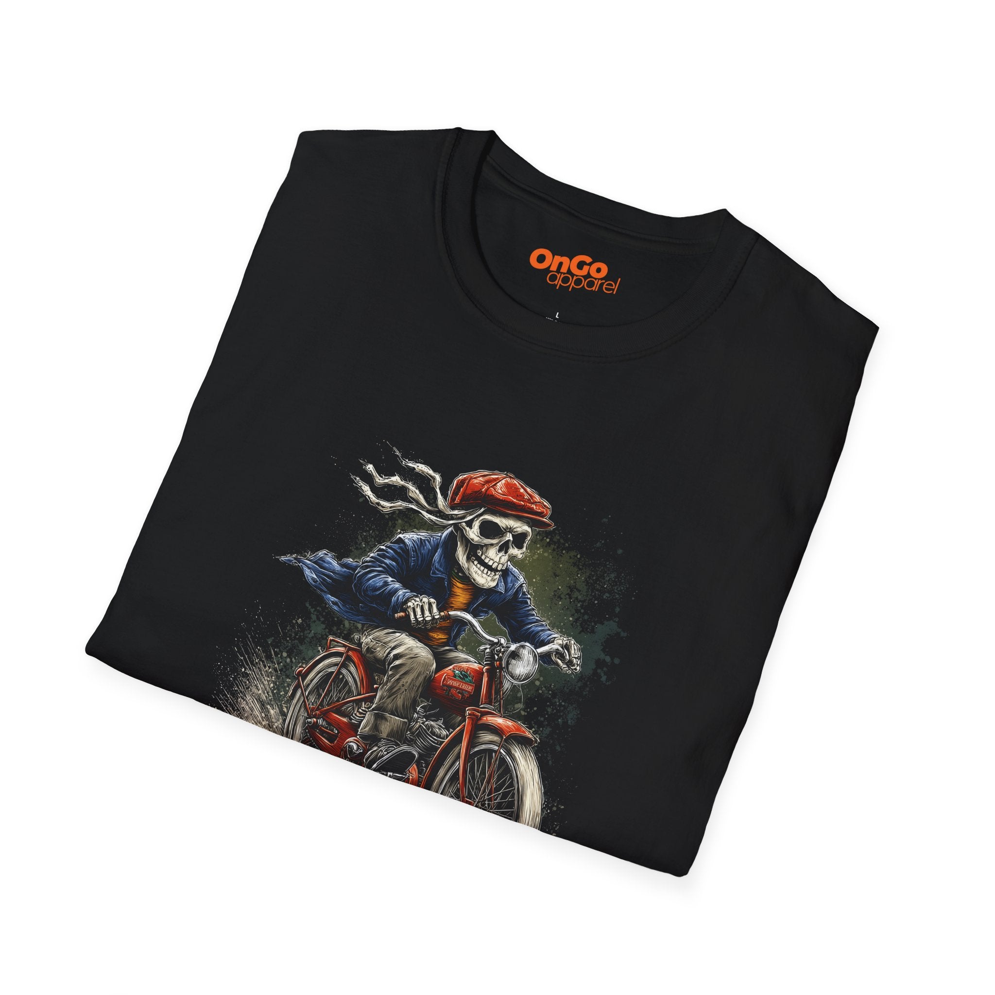 Skeleton Riding Bicycle Graphic T-Shirt