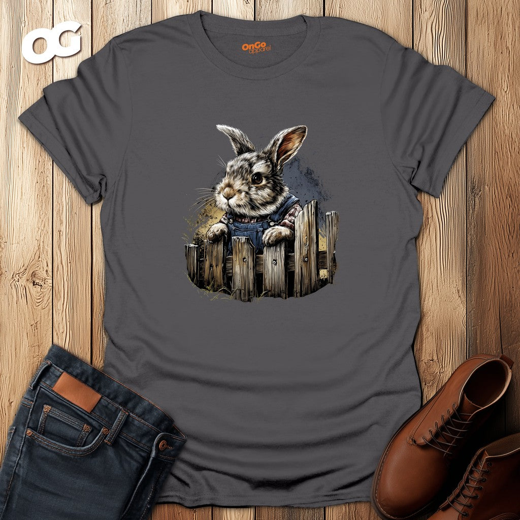 Charming Bunny in Overalls T-Shirt – charcoal – oak-wood