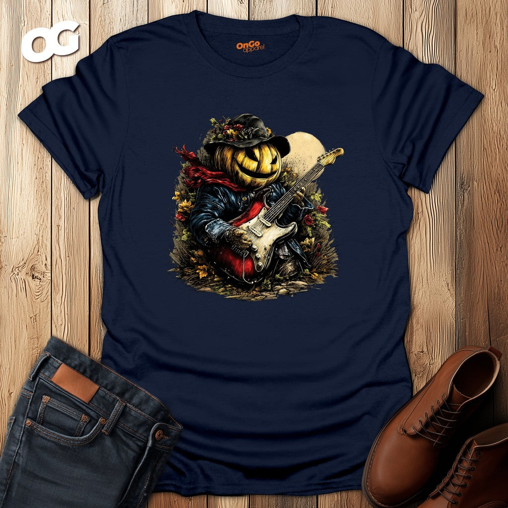 Pumpkin Guitarist T-Shirt with Creative Design – navy – oak-wood