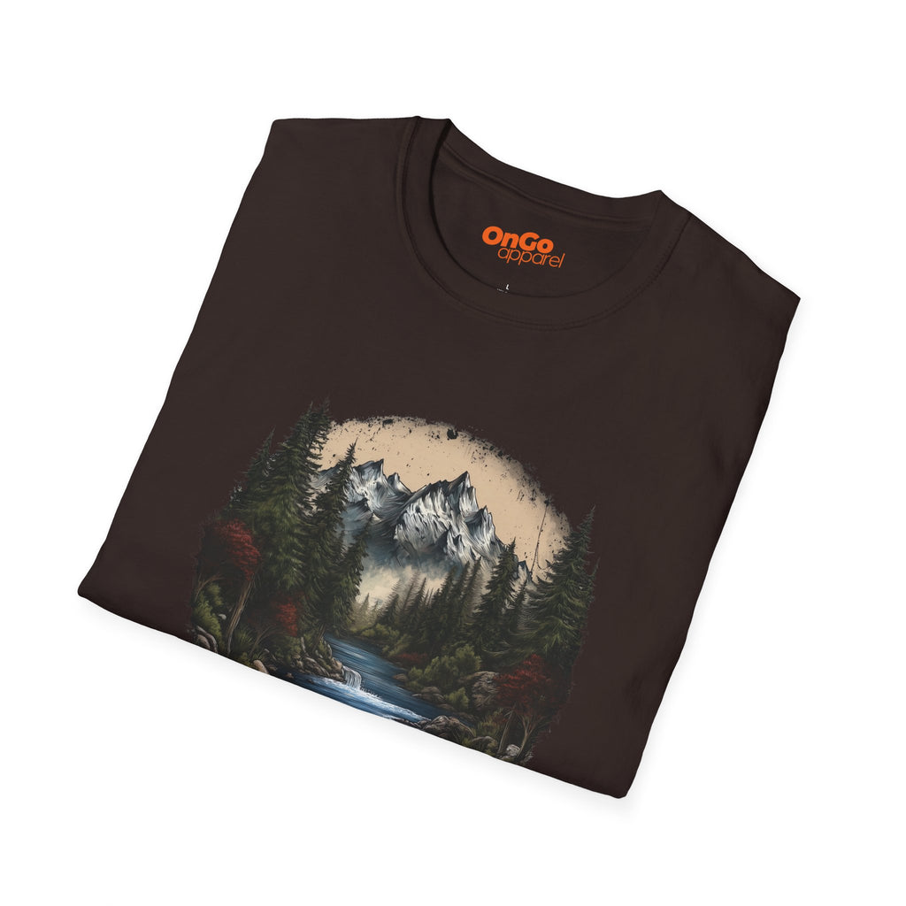 Nature Landscape T-Shirt with Mountain River Design