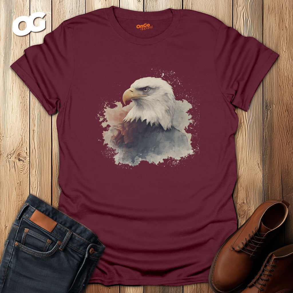 Bald Eagle Artistic Print T-Shirt – maroon – oak-wood