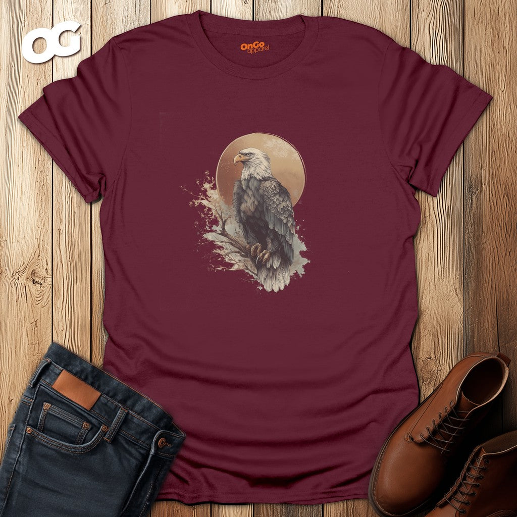 Eagle Design T-Shirt with Natural Scene – maroon – oak-wood