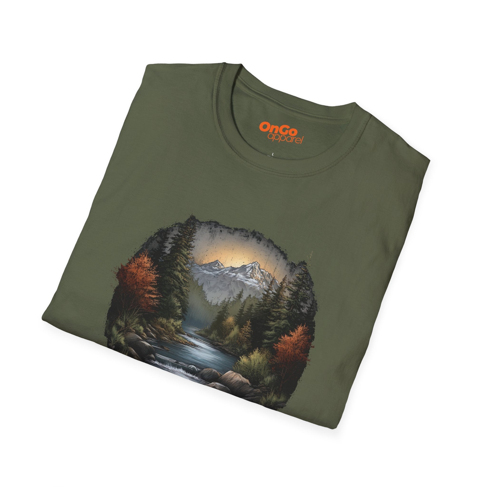 Nature Landscape T-Shirt with River and Mountain Design