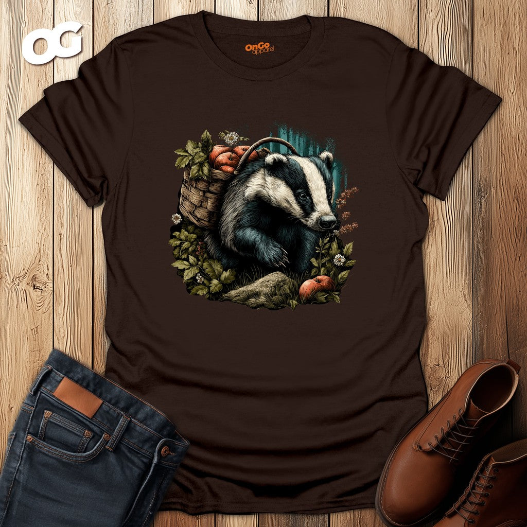Badger and Basket Graphic T-Shirt – dark_chocolate – oak-wood