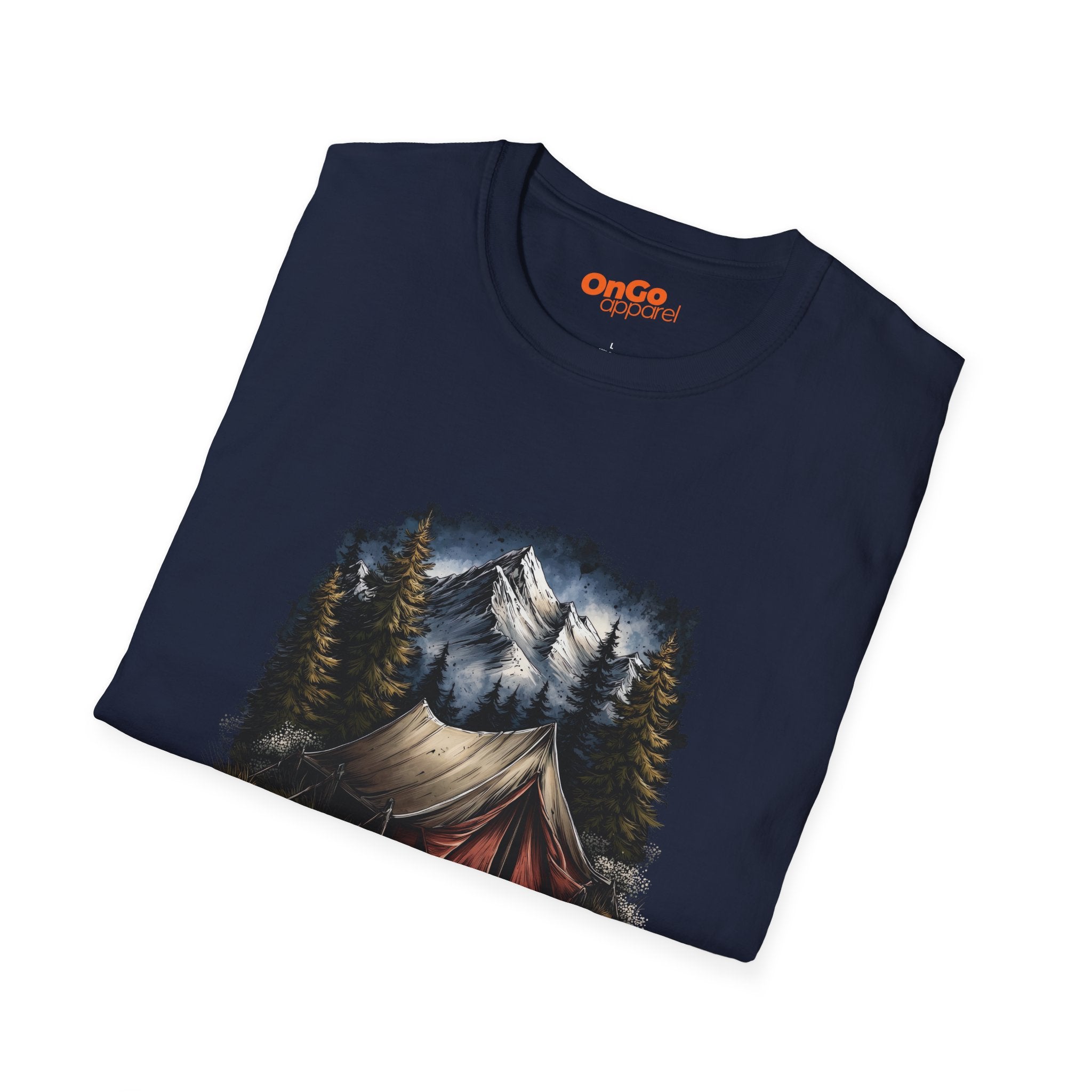 Camping Scene T-Shirt with Mountain and Forest Design