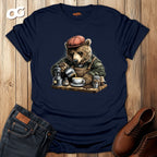 Bear Barista T-Shirt with Coffee Art Design – navy – oak-wood