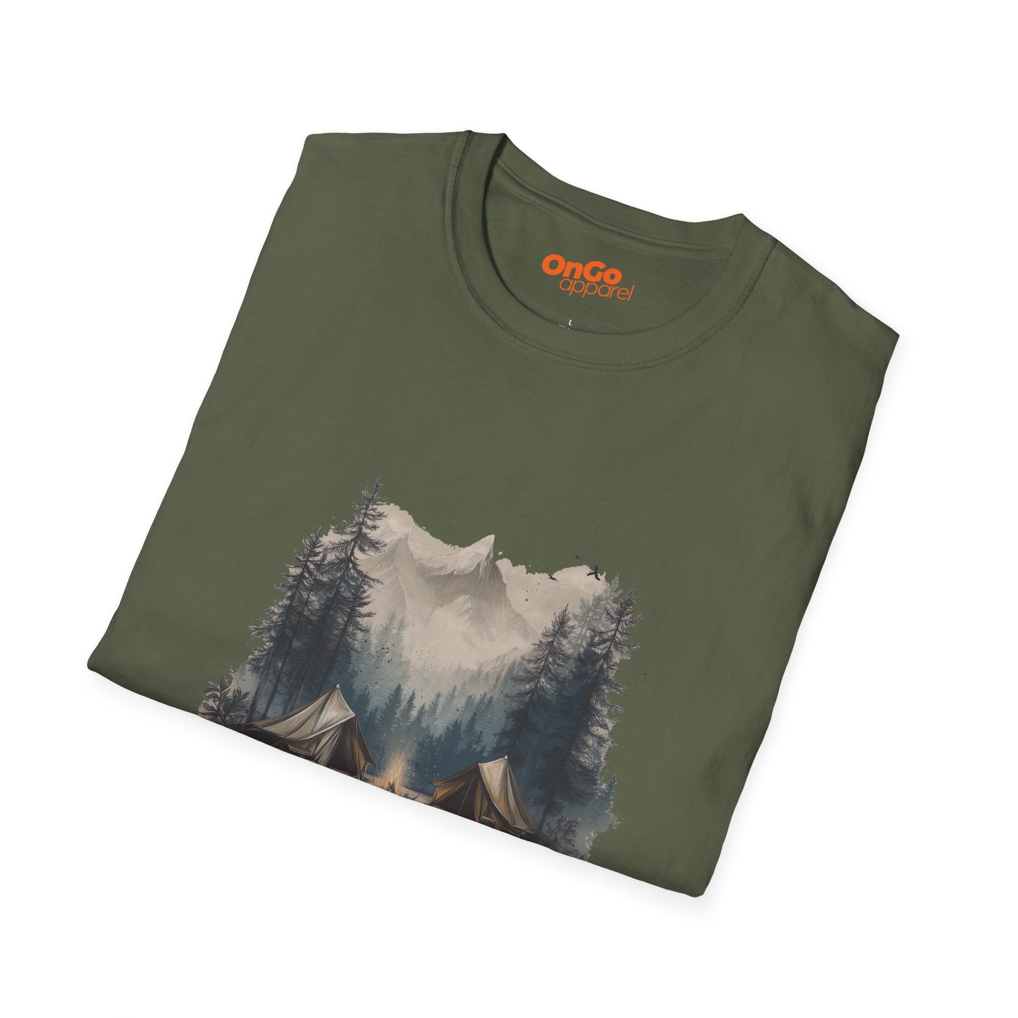 Camping Scene T-Shirt with Tent and Mountain Design