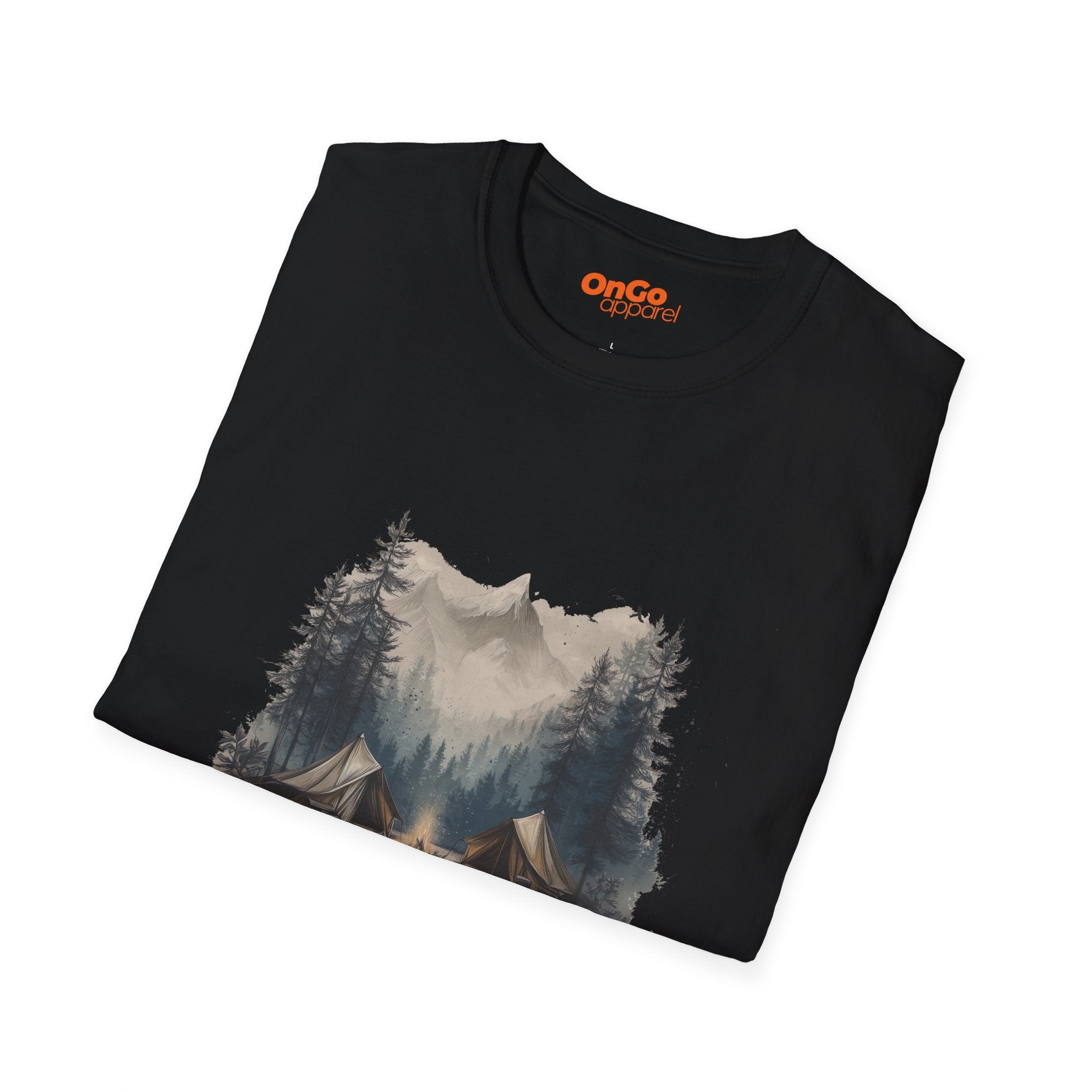 Camping Scene T-Shirt with Tent and Mountain Design