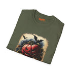 Jack-o'-Lantern Halloween T-shirt with Bats Design