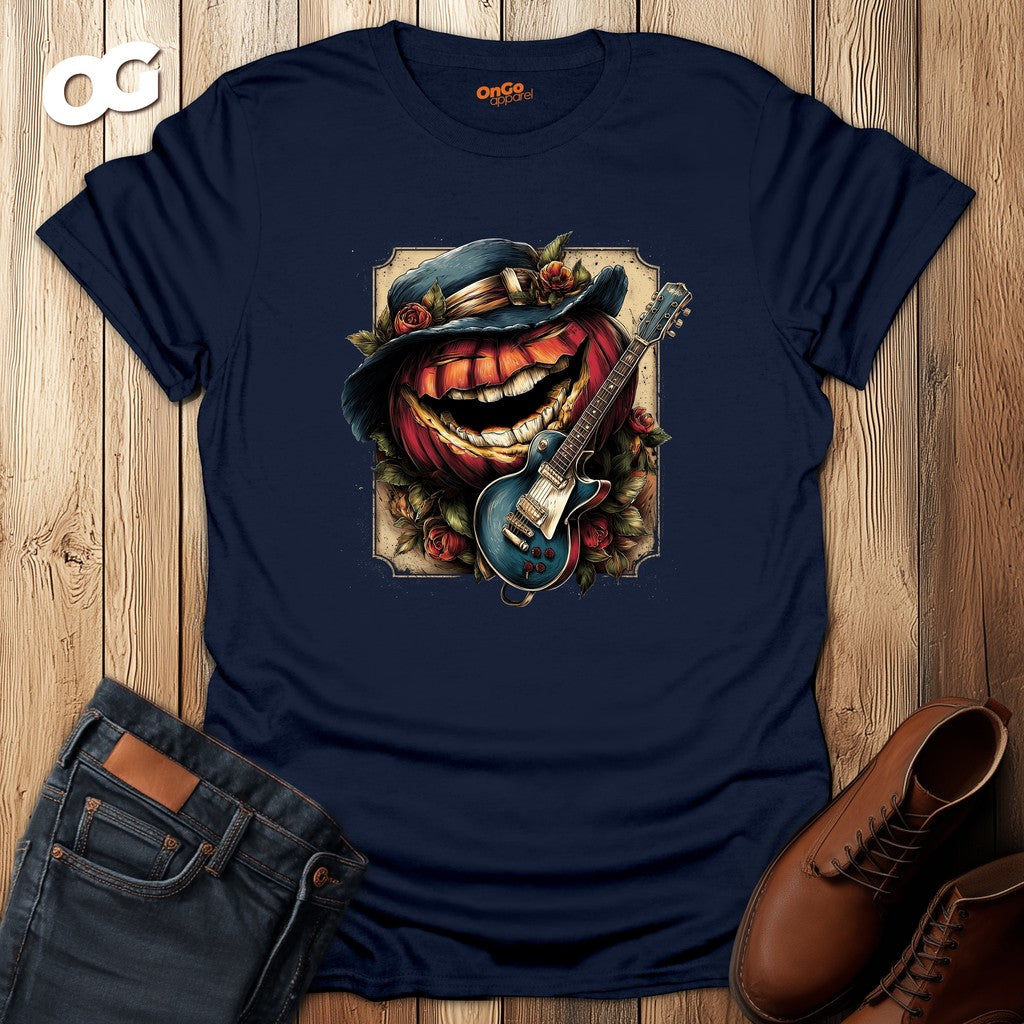 Pumpkin and Guitar Graphic T-shirt – navy – oak-wood