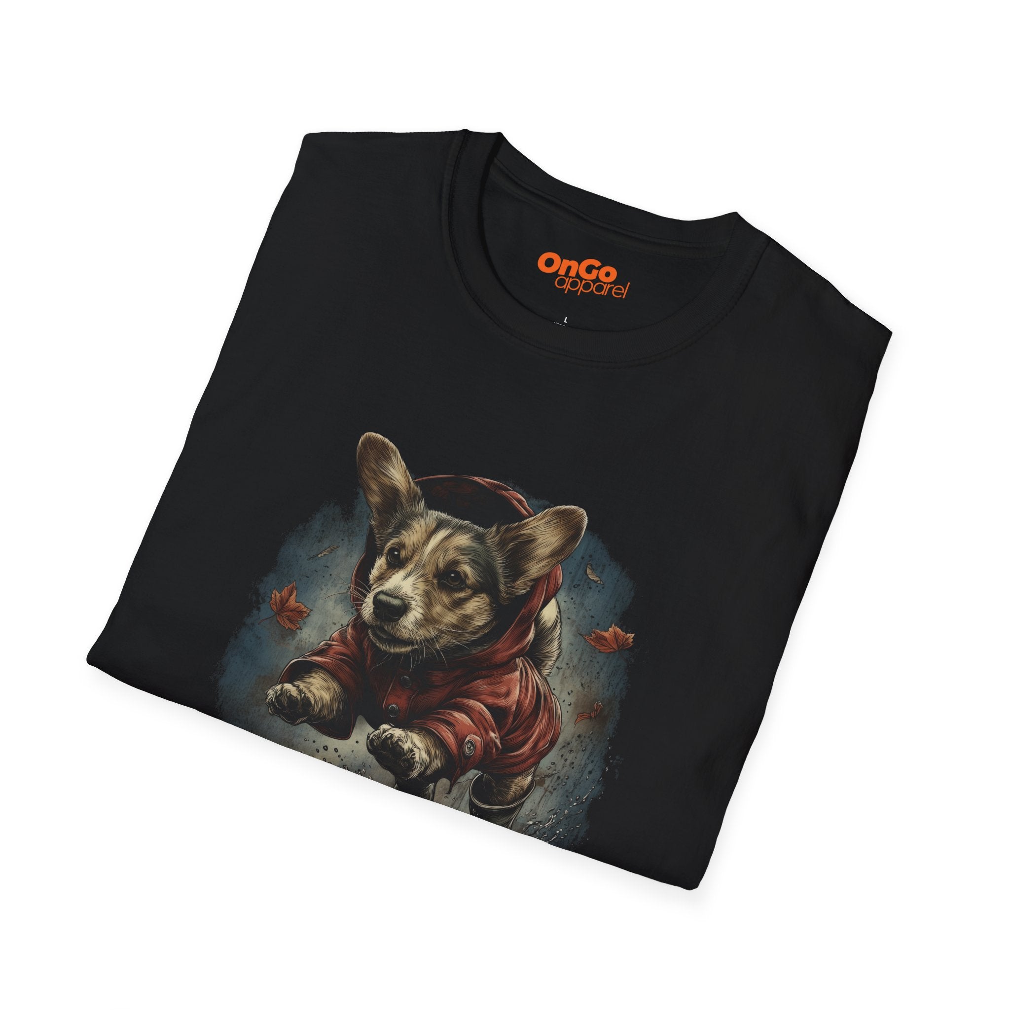 Corgi in Boots T-Shirt with Fall Leaves Design