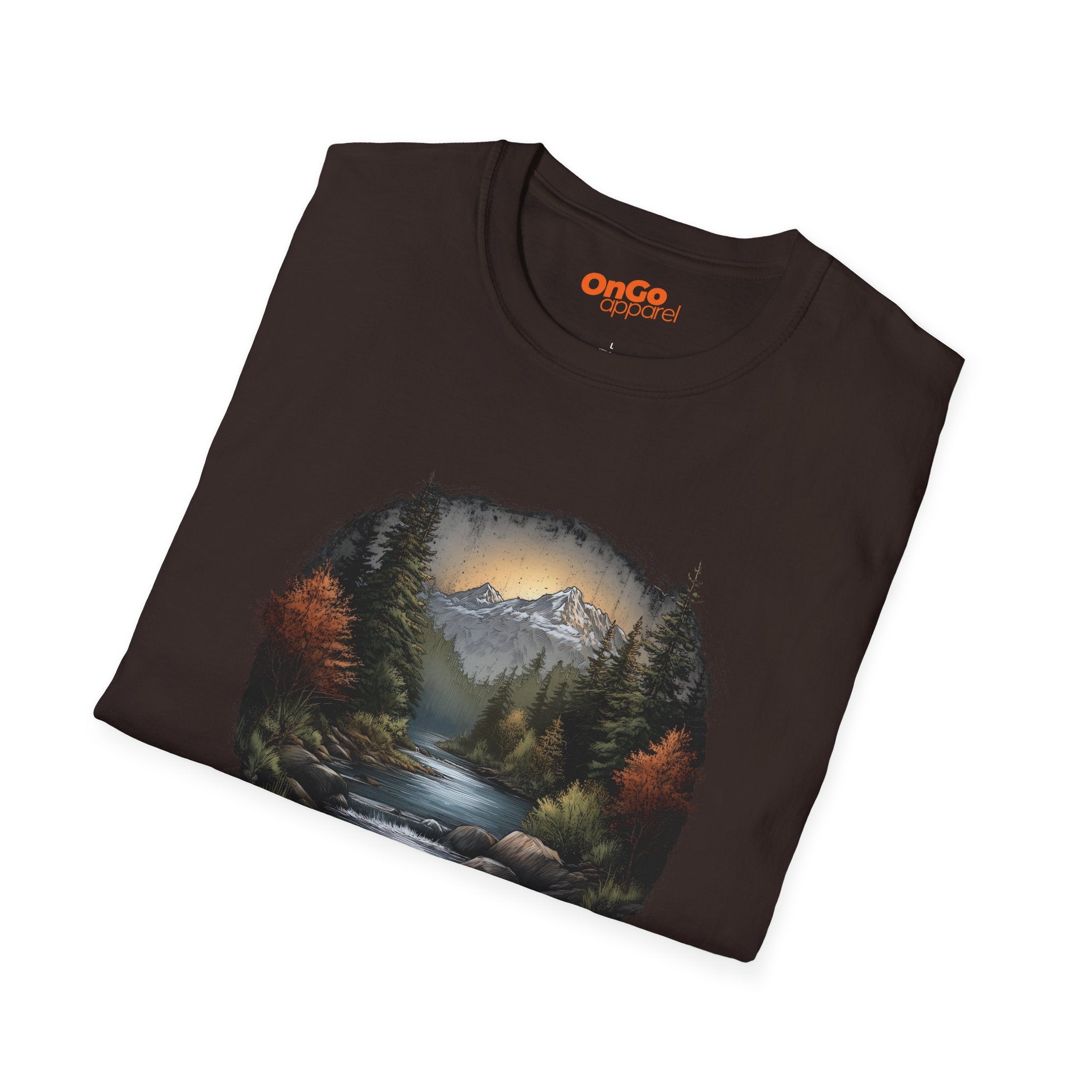 Nature Landscape T-Shirt with River and Mountain Design