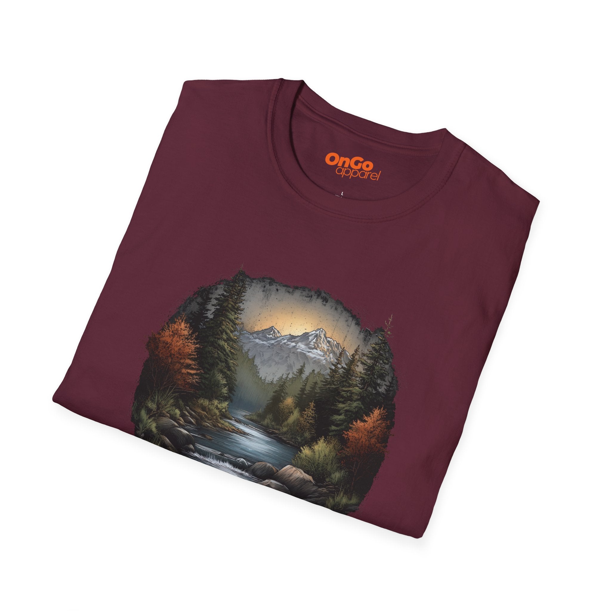 Nature Landscape T-Shirt with River and Mountain Design
