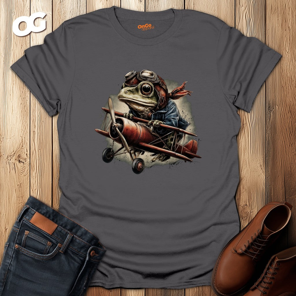 Frog Aviator Graphic T-Shirt – charcoal – oak-wood