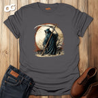 Grim Reaper Scythe and Moon Graphic T-Shirt – charcoal – oak-wood