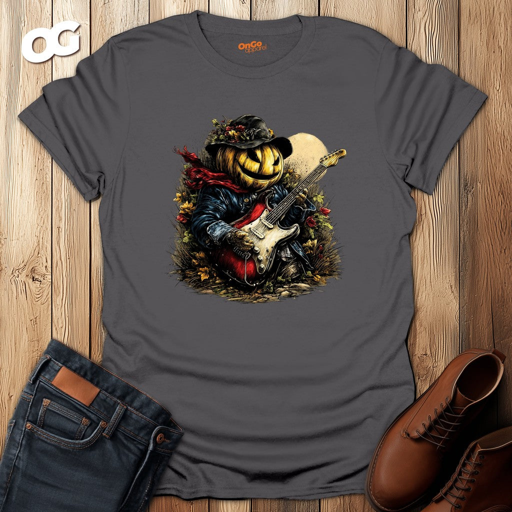 Pumpkin Guitarist T-Shirt with Creative Design – charcoal – oak-wood