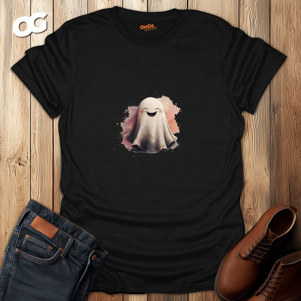 Cheerful Ghost Graphic T-Shirt – black – oak-wood