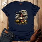 Eerie Lantern T-Shirt with Bats and Pumpkins Design – navy – oak-wood