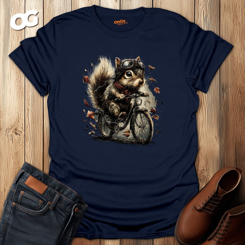 Squirrel Aviator Bike T-Shirt with Fun Animal Design – navy – oak-wood