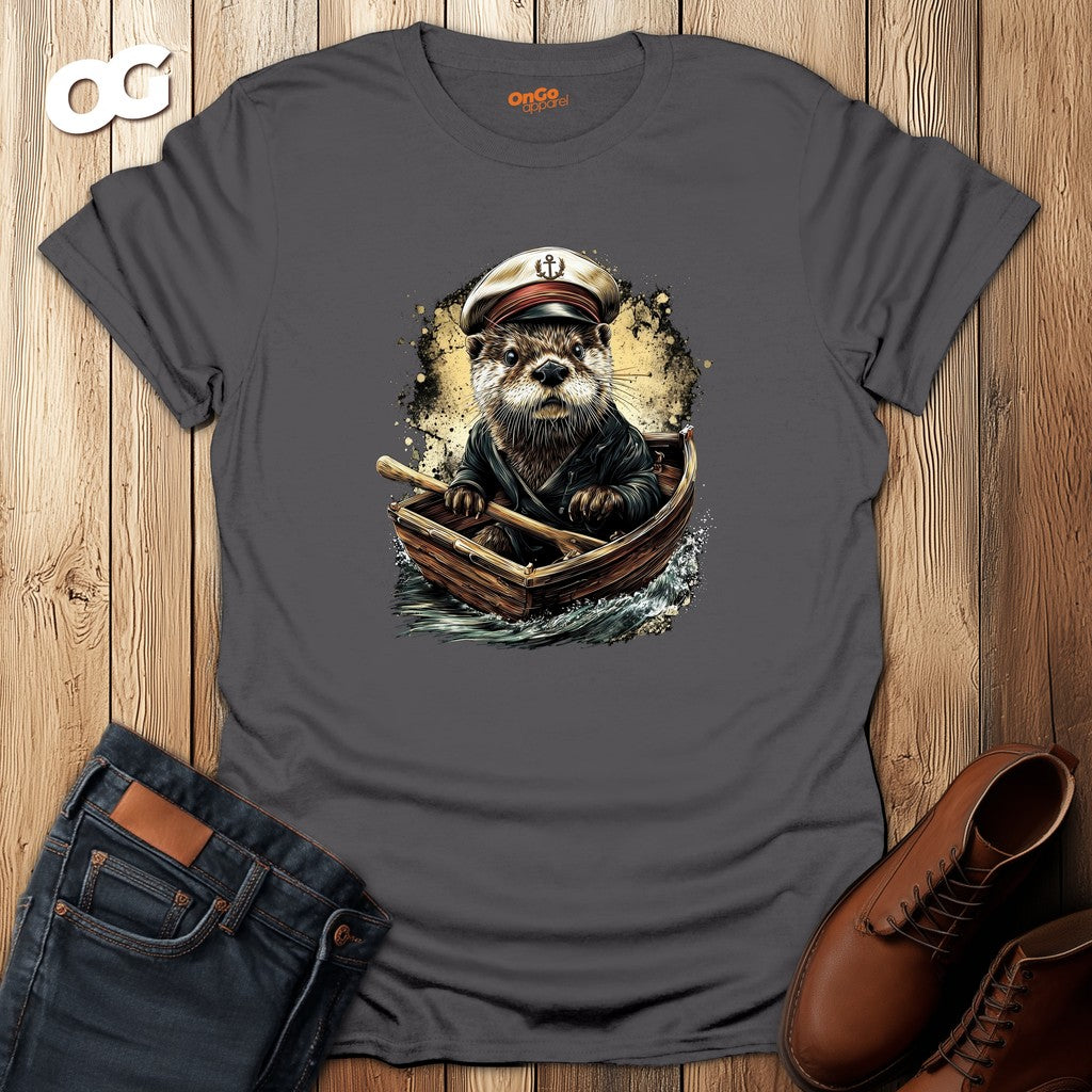 Charming Otter Captain T-Shirt with Rowboat Design – charcoal – oak-wood