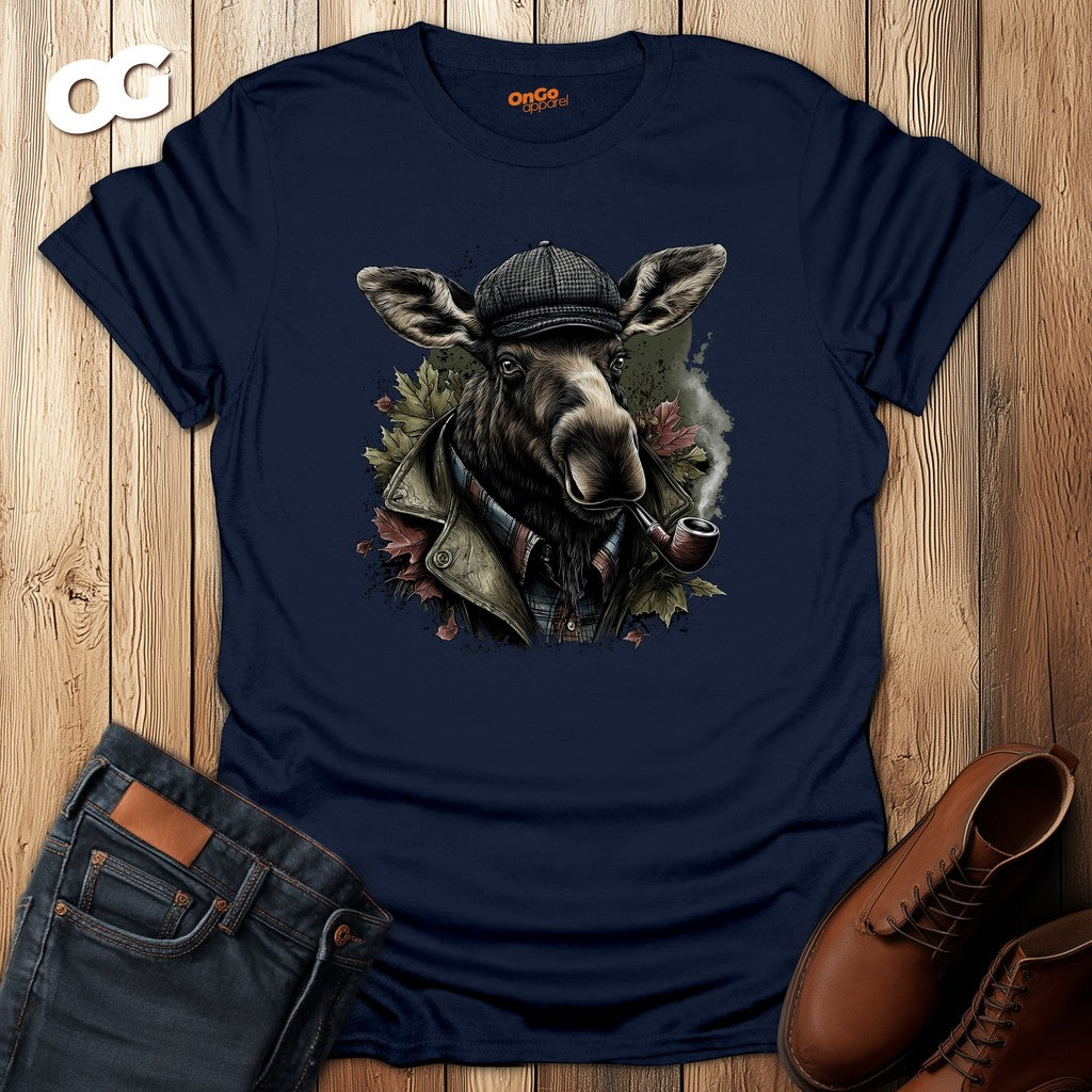 Moose with Pipe T-Shirt - Nature Wildlife Design – navy – oak-wood