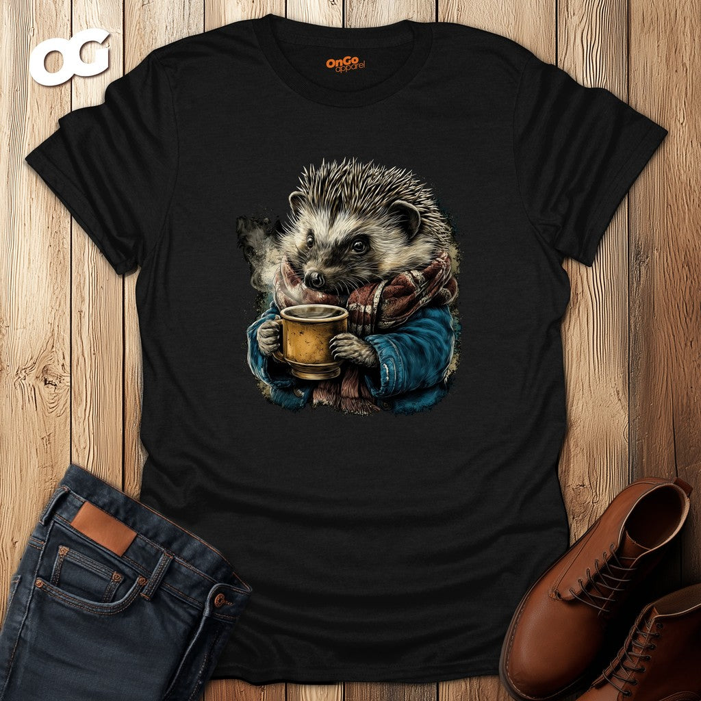 Hedgehog Scarf and Coffee T-Shirt – black – oak-wood