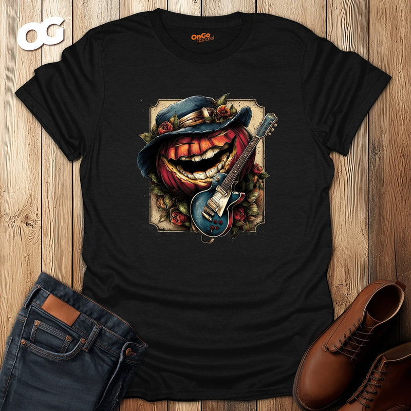 Pumpkin and Guitar Graphic T-shirt – black – oak-wood