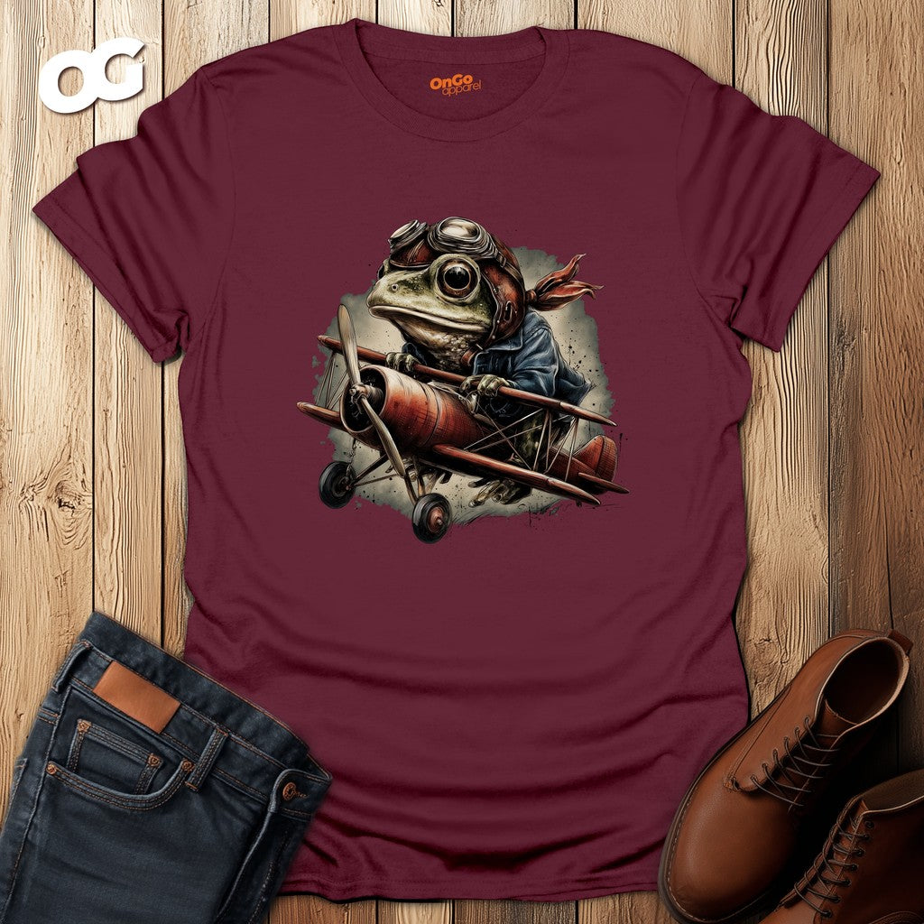 Frog Aviator Graphic T-Shirt – maroon – oak-wood
