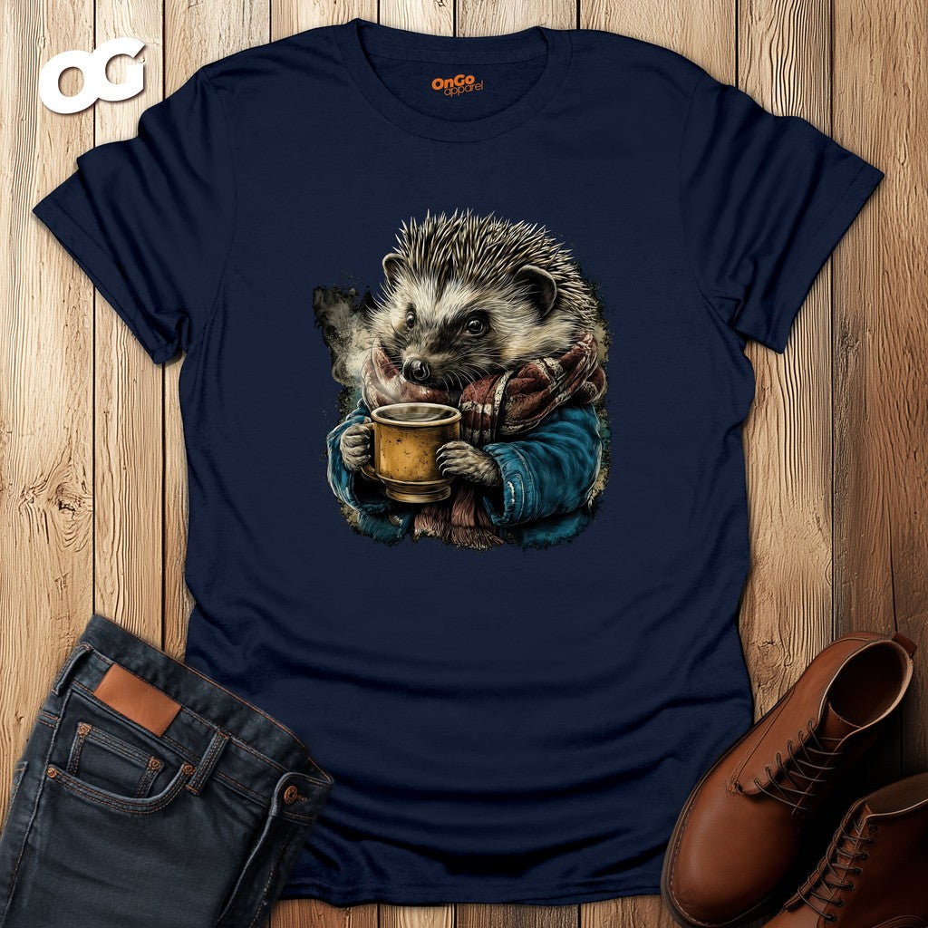 Hedgehog Scarf and Coffee T-Shirt – navy – oak-wood