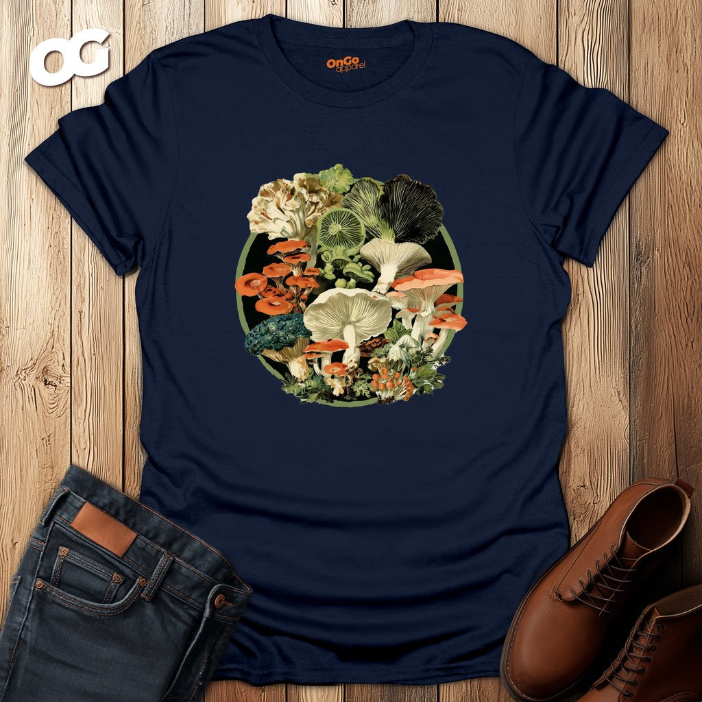 Vintage Mushroom Circle T-Shirt – navy – oak-wood