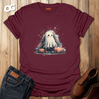 Cute Ghost and Pumpkins T-Shirt – maroon – oak-wood