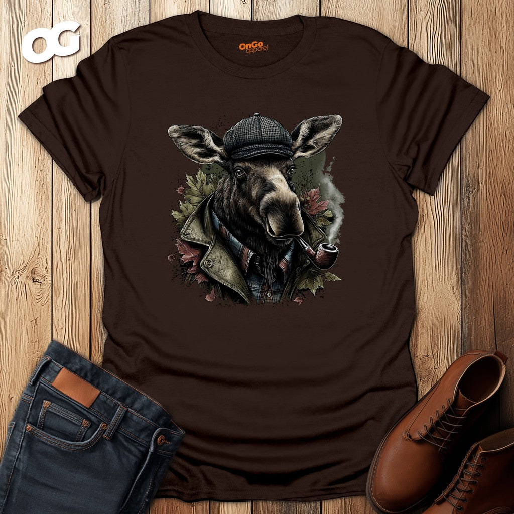 Moose with Pipe T-Shirt - Nature Wildlife Design – dark_chocolate – oak-wood