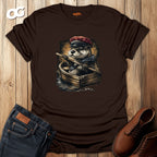 Otter in Boat T-Shirt with Red Cap Design – dark_chocolate – oak-wood