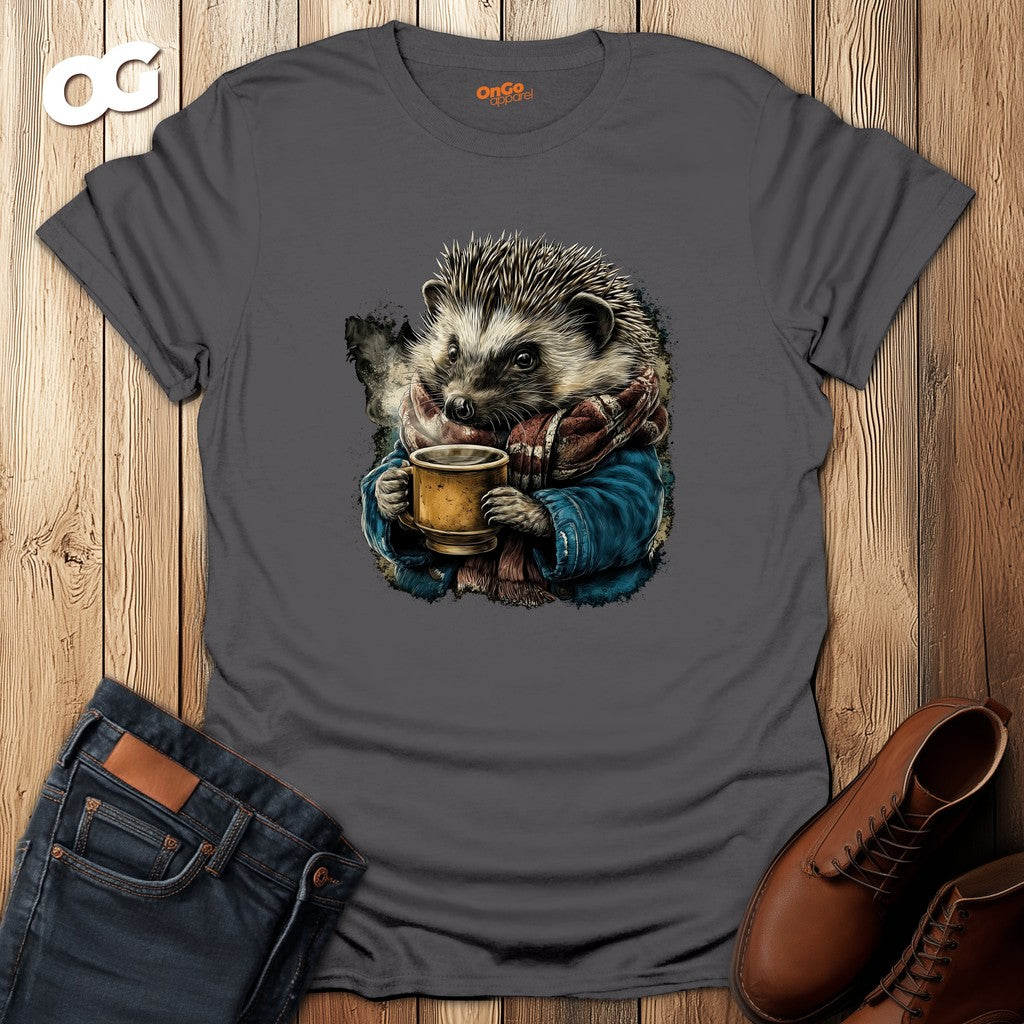 Hedgehog Scarf and Coffee T-Shirt – charcoal – oak-wood