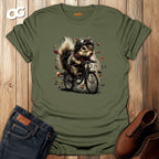 Squirrel Aviator Bike T-Shirt with Fun Animal Design – military_green – oak-wood