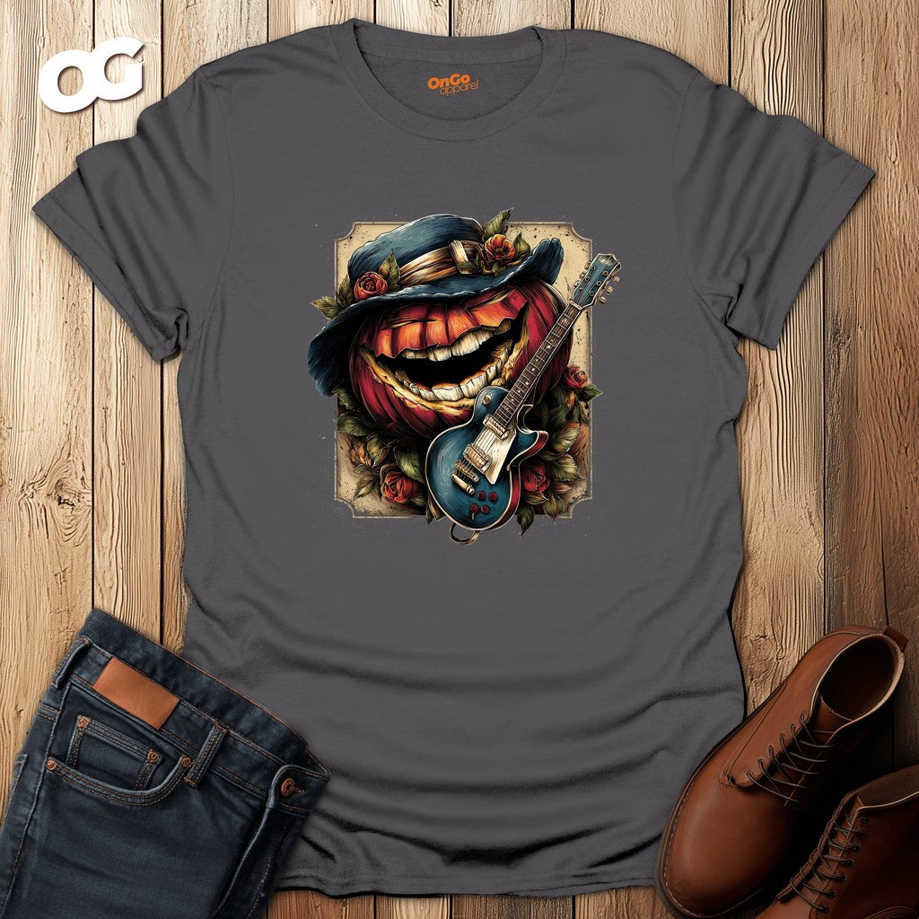 Pumpkin and Guitar Graphic T-shirt – charcoal – oak-wood