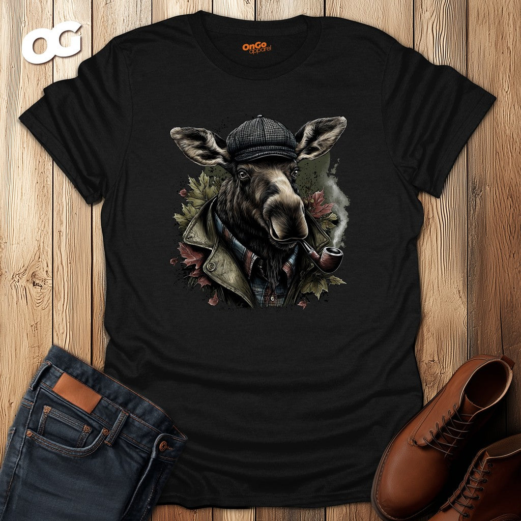Moose with Pipe T-Shirt - Nature Wildlife Design – black – oak-wood